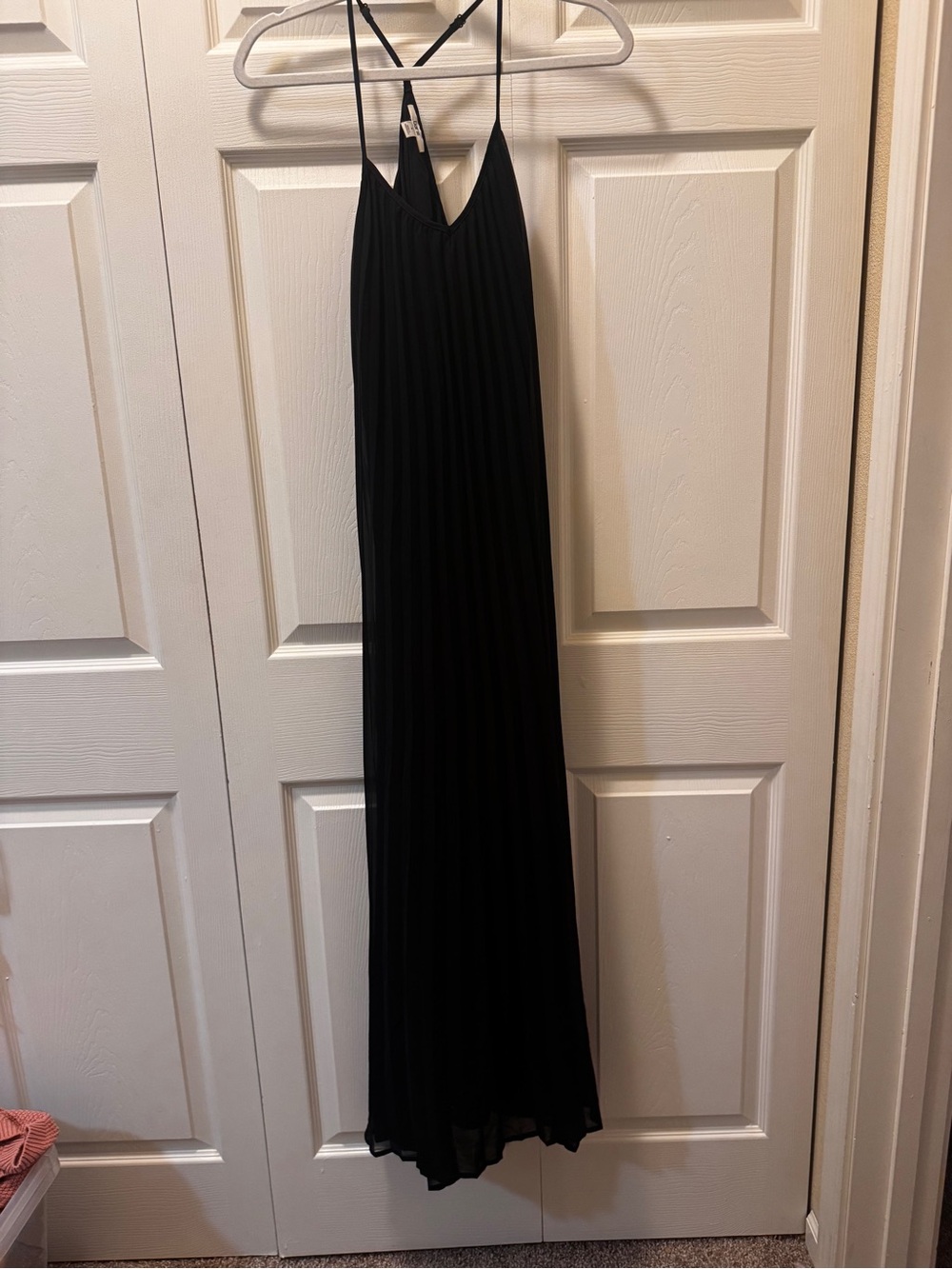 Black Pleated Maxi Dress with Spaghetti Straps